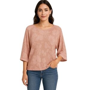 3/$20 Pink Shimmer Floral 3/4 Kimono Sleeve Sweater Size S-M Open to Offers